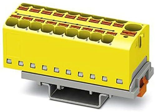PHOENIX CONTACT PTFIX 10/18X4-NS35 YE Verteilerblock, Anzahl der Anschlüsse 19, Querschnitt 0,5 mm² - 10 mm², AWG 20 - 6, Breite 28,6 mm, Gelb, 8 Stück