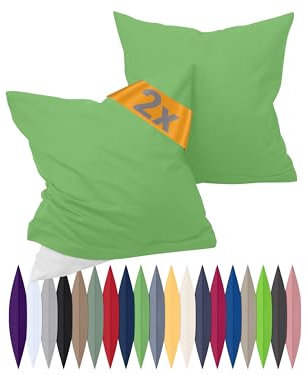 npluseins Renforcé-Kissenbezüge im Doppelpack - 100% Baumwolle - schlicht und edel 698.898, 80 x 80 cm, moos