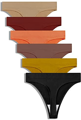 GRANKEE String Tanga en Femme Taille Haut sous-Vêtements Invisible élastique Confortable Thong, Lot de 6(Automne 6 Pack S)