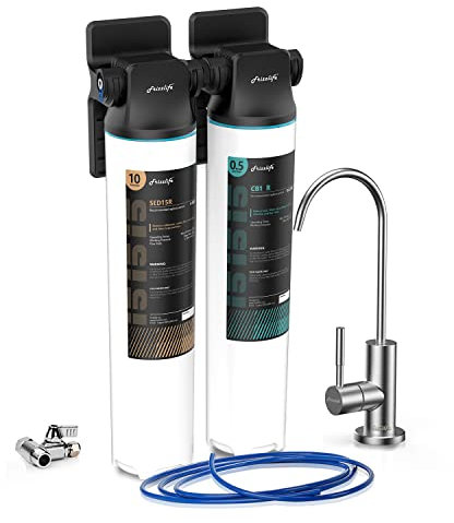 Frizzlife DW15F Untertisch-Wasserfiltersystem mit gebürstetem Nickelhahn, NSF/ANSI 53&42 zertifizierte Elemente, reduziert 99,99% Blei, Chlor, Fluorid, schlechten Geschmack & Geruch, 0,5 Mikron