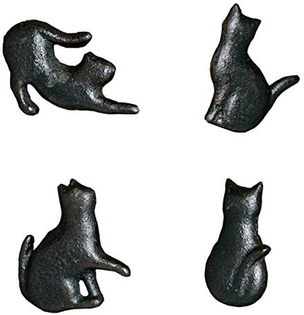 Türknauf in Katzenform, Gusseisen, matt, Schwarz, 4 Stück