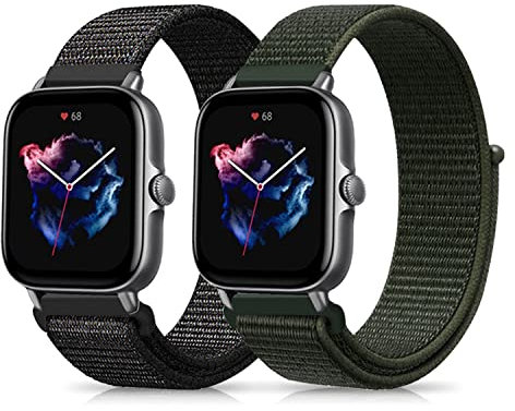 Niboow 20mm Armband für Amazfit GTS 4/GTS 2 - Nylon Weiche Armbänder Uhrenarmbänder für Amazfit Bip 3 Pro/Bip S - Schwarz/Grün