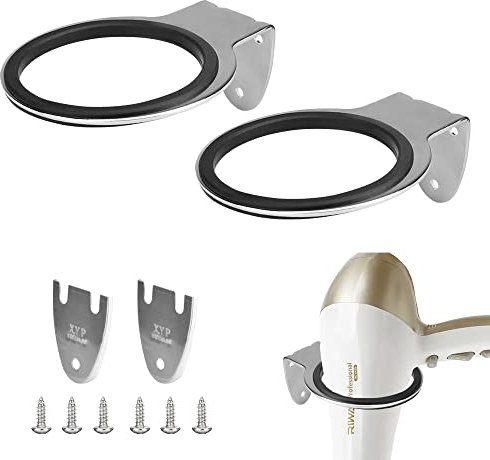 QINERSAW 2 Pz Porta Phon da Muro Porta Asciugacapelli a Muro Supporto per Asciugacapelli da Parete Porta Asciugacapell in Acciaio Inox Staffa Asciugacapelli a Stile Moderno per Bagno Parrucchiere