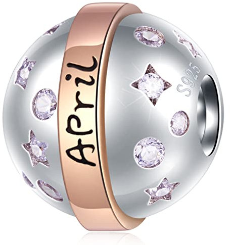 April Geburtsstein Charms passen Pandora Geburtstag Armband, 925 Sterling Silber Geburt Stein Pave Clear CZ Birthstone Perlen wie Fußball, Geschenke für Patin/Birthday/Schwester/Sohn