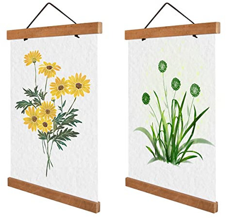 2 Pack A4 Poster Frame Hangers, Light Wood Wooden Frame Hanger, Magnetic Poster Hanger, Wooden Poster Frame Hanging Kit for Posters, Pictures, Art Prints, Photos, Maps, Scrolls, Canvas Artwork