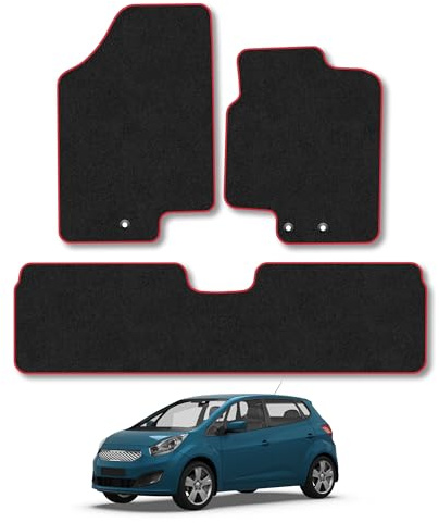 Fits Kia Venga (2010-2019) Carpet Car Mats | Red Edge Trim Tailored Fit Floor Mats Full Coverage Protection Accessories Easy Clean Anti Slip Made in the UK
