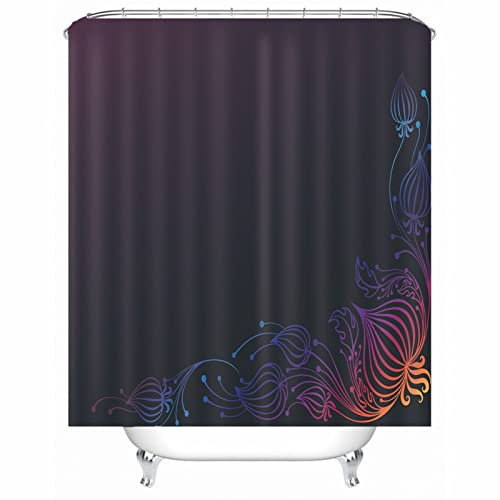 Hoisy Duschvorhänge, Duschvorhang Muster Blumenmuster Dunkelviolett Größe 150X200CM Schnell Trocknend Polyestergewebe Badezimmerzubehör