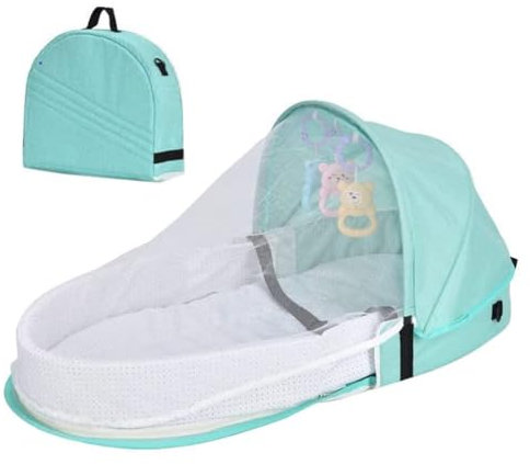 Bagima Ba Net Moskito Baby Reisebett mit Moskitonetz und Markise Tragbares Babybett Wickeltasche Faltbares Babybett mit Moskitonetz Kuschelnest Babybett (Grün)