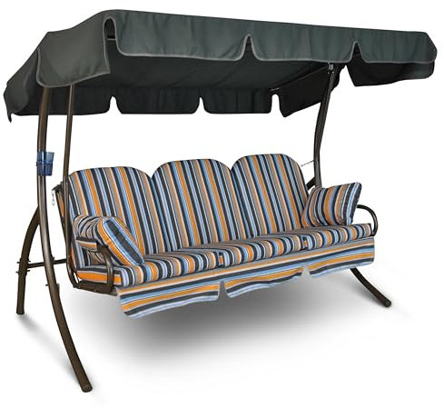 Angerer Freizeitmöbel GmbH Hollywoodschaukel Ibiza - Gartenschaukel Made in Germany - Schaukel zum Sitzen, Liegen und Entspannen - inklusive Bett-Funktion - einfache Montage (Grau-Orange gestreift)