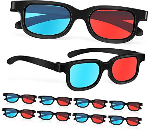 Gadpiparty 10Pcs Red for Movies & Games: Lightweight Plastic Frame with Comfortable Fit - Compatible with Computer Monitors, TVs, Projectors (Red/Cyan Anaglyph 3D)