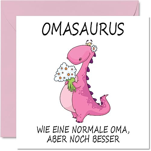 Stuff4 Lustige Geburtstagskarten für Oma – Omasaurus – Scherz-Happy-Birthday-Karte für Oma von Enkel-Enkelin, Oma-Geburtstagsgeschenke, 145 mm x 145 mm große Muttertags-Grußkarten