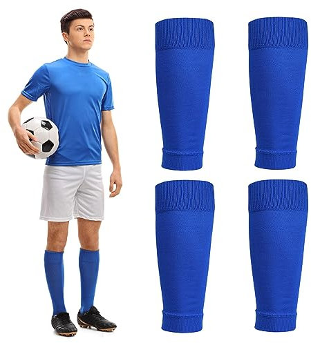 Football Sock Sleeves Soccer Shin Guards Sleeves White Team Leg Sock Sleeve Cut Soccer Socks for Football Games Beginner(Blue,Adults)