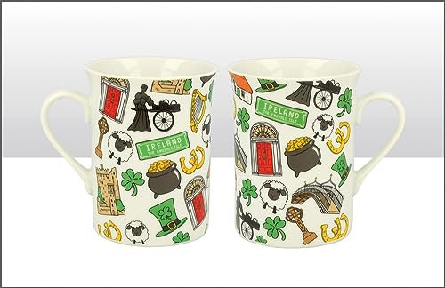 Elgate Ceramic Irish Mug, St Patricks Lippy, Souvenir Gift, Ireland Landmarks, Round, Dishwasher Safe, Reusable, Adult