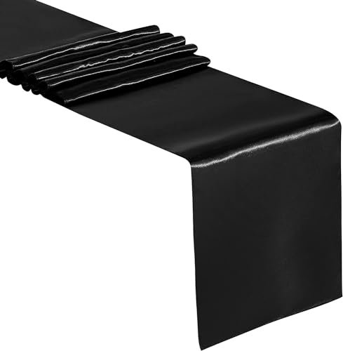 Wambere 2 Stück Tischläufer,30cmx275cm Zartes Satin Tischband,Table Runner Tischdeko für Esszimmer Party Urlaub Dekoration Hochzeit Festliche Dekoration zu besonderen Anlässen Deko,Schwarz