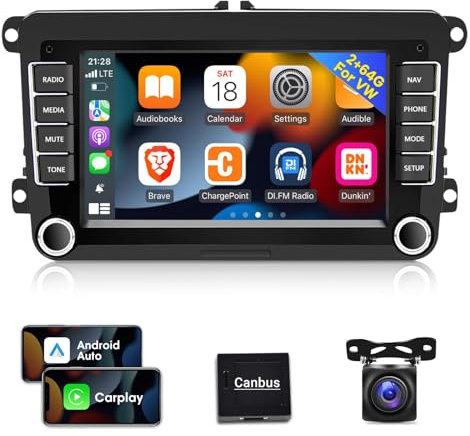 [2G+64G] Car Radio for VW Volkswagen Passat Jetta Golf Seat Skoda Polo Tiguan Beetle, Android 13 Touch Screen Stereo, Apple Carplay/Android Auto/Hi-Fi/Bluetooth/WiFi + AHD Backup Camera