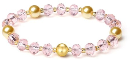 MetJakt Handgemachter Damen Armband Stretch Stretcharmband 8MM Kristalle 18k Vergoldet Original Schmuck Goldenes Tahiti Perlenarmband Kristall 8mm Süßwasserperlen Damenschmuck (Rosa)