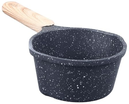 Nonstick Sauce Pan, Small Milk Pot Pan with Pour Spouts, Wooden Handle, Multipurpose Pots, Easy to Clean, Small Kitchen Pots, Saucepan for Pouring Oil, Milk Heating, Frying (Black)