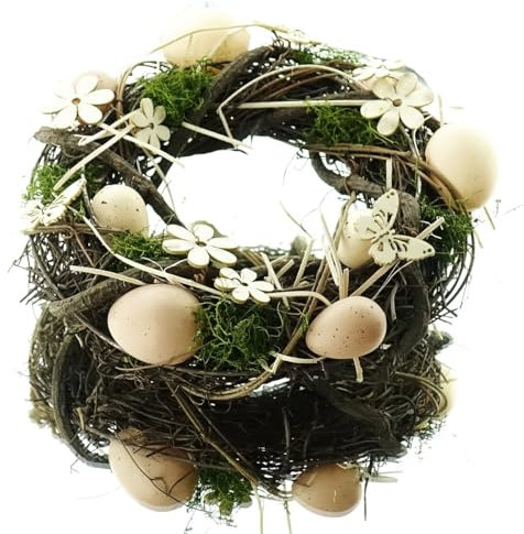 Nature Trends Osterkranz Reben mit Eiern Holzblumen & Schmetterlingen Ø 24 cm