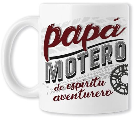 BAOBAB REGALOS Padres (Taza Papá Motero de Espíritu Aventurero - Regalo - Original para regalar con frase y dibujo, Especial DÍA DEL PADRE - Divertida- Cerámica blanca)