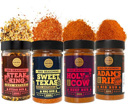 Meat Lovers Selection of Premium BBQ Seasonings - Holy Cow, Sweet Texas, Steak King & Adam's Ribs BBQ Rubs | Pack of 4 | 100% Natural | Spice Gift For Foodie