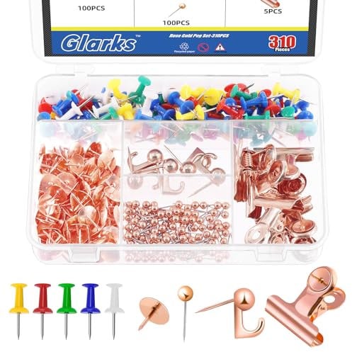 Glarks 310Pcs 5 Styles Rose Gold Push Pins Set, Thumb Tacks Decorative Push Pins for Bulletin Board Decorations, Artworks, Photos, Craft Projects
