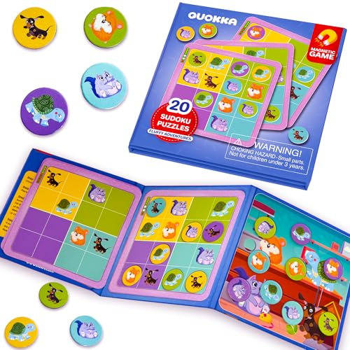 Quokka Magnetic Sudoku Puzzle Book for Kids – 20 Puzzles with 3 Levels: Easy, Medium & Hard | Secure Magnetic Tokens | Educational Portable Travel Game for Restaurants, Cars, Airplanes & More
