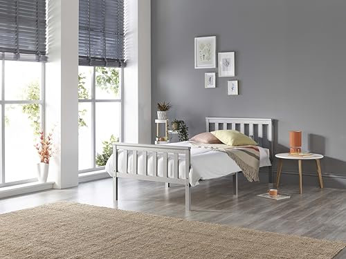 Aspire Beds Atlantic Solid Wood Grey Shaker Bed Frame with Grey Wood Highlights, Single (90 x 190 cm)