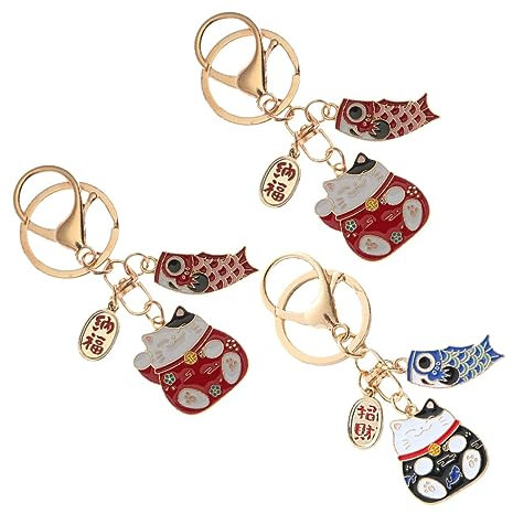 COLLBATH 3pièces Pendentifs Chat Maneki Neko Porte-clés Colorés Pour Téléphones Et Accessoires