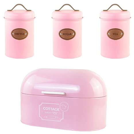 TSLVTA Large Capacity Bread Box,Sugar Coffee Storage Canister,with Lid Tea Bread Box with Canister Set for Kitchen Countertop for Pastries Biscuits, Pink