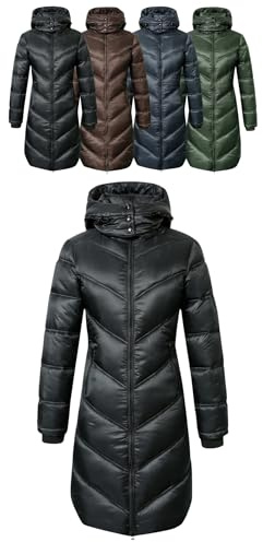 Covalliero - Damen Steppmantel | Wintermantel mit Kapuze | Reitmantel mit Reitschlitz | wasserabweisender Damen Mantel mit üppiger Wattierung | Reitbekleidung in Black | Größe M