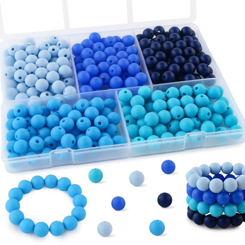 Silikonperlen, 9 mm, gemischte Farben, 9 mm, Silikonperlen für Stifte und Armbänder, Blau, 300 Stück