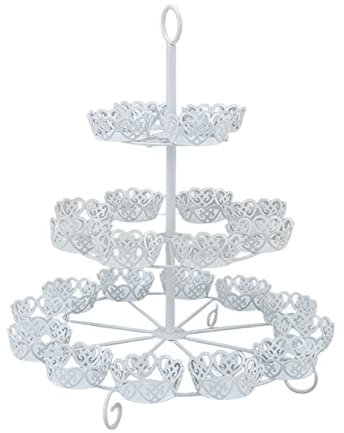 BORDSTRACT Alzata per cupcake in ferro, alzata per dessert a 3 livelli per 24 cupcake, espositore per pasticceria in stile cortese per feste, matrimoni, hotel