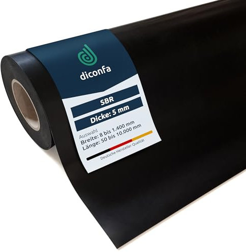 diconfa Gummimatte 5mm stark - Auswahl Größe: 250mm x 400mm (25cm x 40cm) - 8mm bis 1400mm BREIT - 0,05m bis 10m LANG - rutschfest robust Gummistreifen Meterware Gummi-Platte Vollgummi