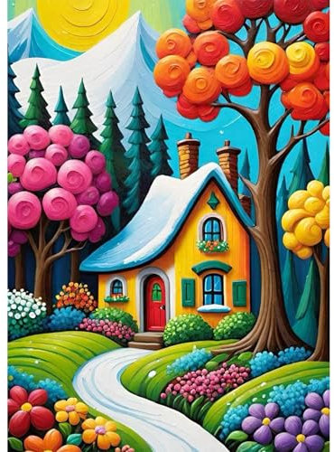 QENSPE Buntes Haus Diamond Painting Set für Erwachsene, 5D Diamond Painting Abstraktes Diamond Art mit Werkzeugen, Kristall Diamant Kunst DIY Handwerk für Haus Zimmer Wand Dekor 30x40 cm