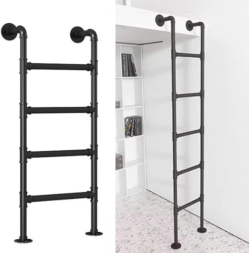 KHLMSRXJ Wall Mounted Metal Step Ladder for Home Loft, Industrial Iron Pipe Bunk Bed Ladder Multi-purpose Climbing Ladder Heavy Duty Emergency Egress Ladder for Dorm Library Deck RV(128cm/50in)