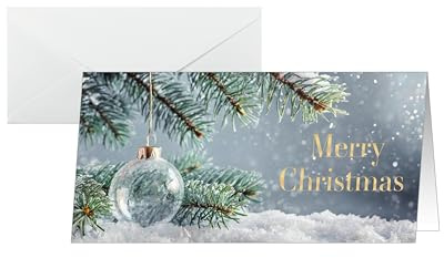 Sigel DS637 Weihnachtskarten-Set, Snowy Idyll, grün/gold/weiß, DIN lang, 25 Karten mit Umschlägen, ideal zum Bedrucken, aus nachhaltigem Papier