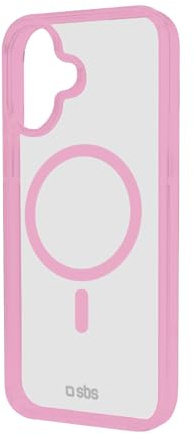 SBS Mag Frame Case - MagSafe Schutzhülle für iPhone 16 - Flexibel und strapazierfähig, stoß- und Kratzfest, Kameraschutz, Material TPU, schlankes Design, transparent und rosa
