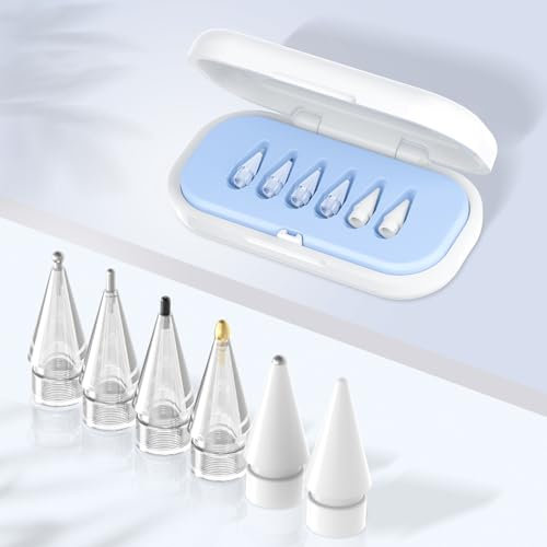 Ersatz-Bleistiftspitzen für Apple Pencil, verbesserte 6er-Packung mit Etui, kein Verschleiß, feine Spitze, präzise Kontrolle, Metallstiftspitzen, kompatibel mit Apple Pencil 1. Gen/2. Gen/USB C/iPad