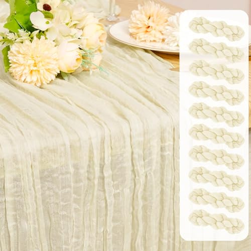 10 Stück Käsetuch Tischläufer Elfenbein, 55 x 300cm Rustikaler Gaze Tischläufer Elfenbein, Romantisch Boho Hochzeit Tisch Dekoration für Hochzeit Brautdusche Geburtstag Party