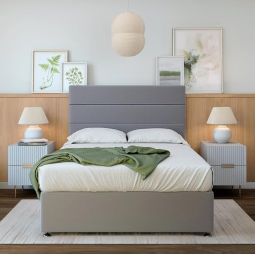 Bedmaster Plush Velvet Divan Base With Storage And Lined Headboard - Colour And Size Options (Silver 4 Drawer, Small Double)