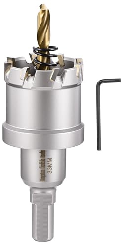 CoCud 1-5/16 33mm Hole Saw Tungsten Carbide TCT Hole Cutter W/Drill Bit | Metal Cutter for Thick Hard Metal, Stainless Steel, Copper, Aluminum