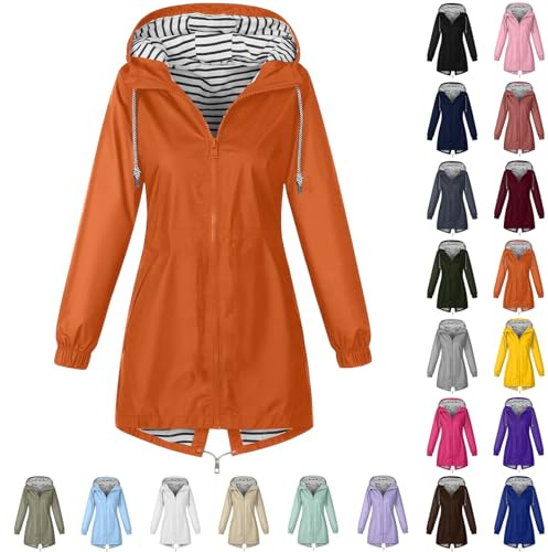 ZWDC Damen Regenjacke Kapuzenjacke Frauen Leichte Jacke mit Kapuze Taschen Outdoorjacke Windbreaker Übergangsmantel Funktionsjacke für Alltag Reisen Wandern Trekking