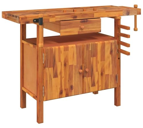 Gecheer Heavy Duty Solid Acacia Wood Workbench with Storage - Garage & Workshop Essential Model153321