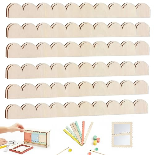 Lot de 12 garnitures festonnées en bois - Garnitures décoratives en bois perlé pour rail de chaise, protection murale, décoration d'intérieur, sans outils, sans dommages (40 cm x 4 cm, bois de tilleul