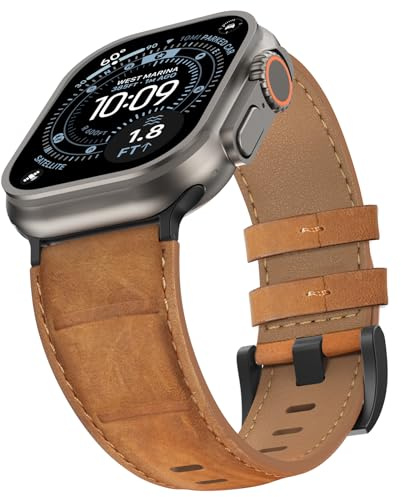 Delidigi Leather Strap Compatible for Apple Watch Ultra Straps 49mm 46mm 45mm 44mm 42mm, Genuine Leather Men Women Replacement Band for iWatch Ultra 3 2 1 Series 11 10 9 8 7 6 5 4 SE3 2 1