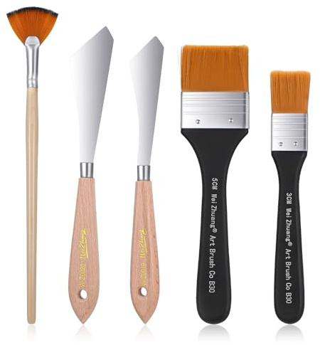 5 PCS Painting Knife Set, Background Blender Paint Brushes and Fan Blender Brush, Oil Painting Supplies Paintings Kit, Stainless Steel Palette Knife for Acrylic Oil Canvas