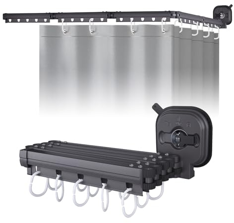 Vinteky Duschvorhang 180x200 cm Grau Textil,Anti-schimmel Wasserdicht und Trocknet Schnell, mit Duschvorhangstange L/U Form und Saugnapf, für Eckdusche, Shower Curtains(165 cm+25 cm)