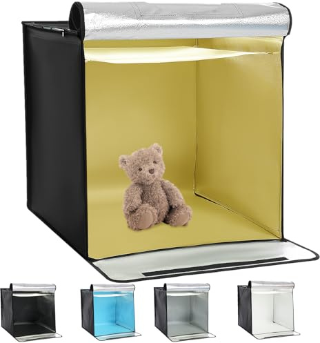 Fotobox 60x60x60cm mit LED Beleuchtung Dimmbar Light Box Lightbox Lichtbox Photobox Fotostudio Set mit 5 Farben Austauschbar Fotohintergrund Lichtzelt Fotozelt Faltbar Tragbar für Produktfotografie