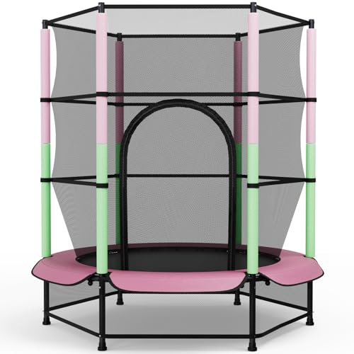 LIFERUN Trampolin für Kinder, Trampolin Outdoor Ø140cm, Trampolin Indoor Kinder mit Sicherheitsnetz, Gartentrampolin für Training & Unterhaltung, bis 50 kg, Spielzeug Geschenk Kinder