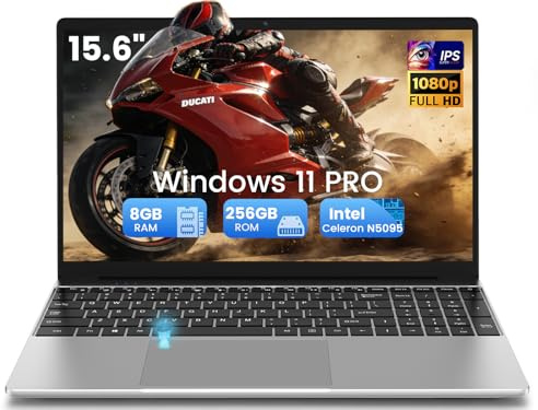 15.6 Pulgadas Ordenador Portatil, Win 11 Pro PC Portátil Celeron N5095 CPU, Portátil con 8GB DDR4 256GB SSD, 1920*1080 IPS FHD Pantalla Laptop, WiFi 6, BT5.0, Teclado Completo retroiluminado